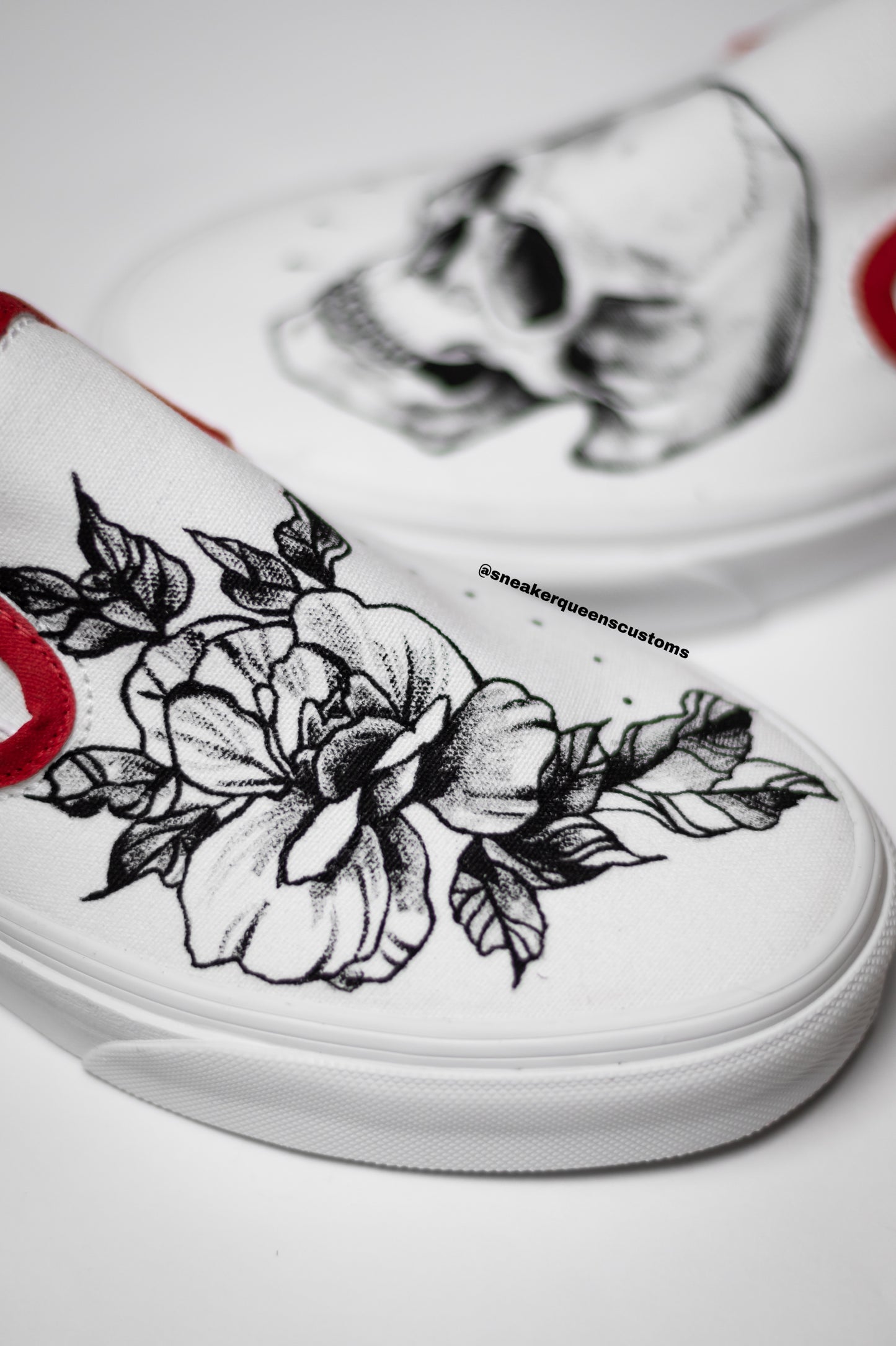 Floral Skull Tattoo Custom Slip On Vans