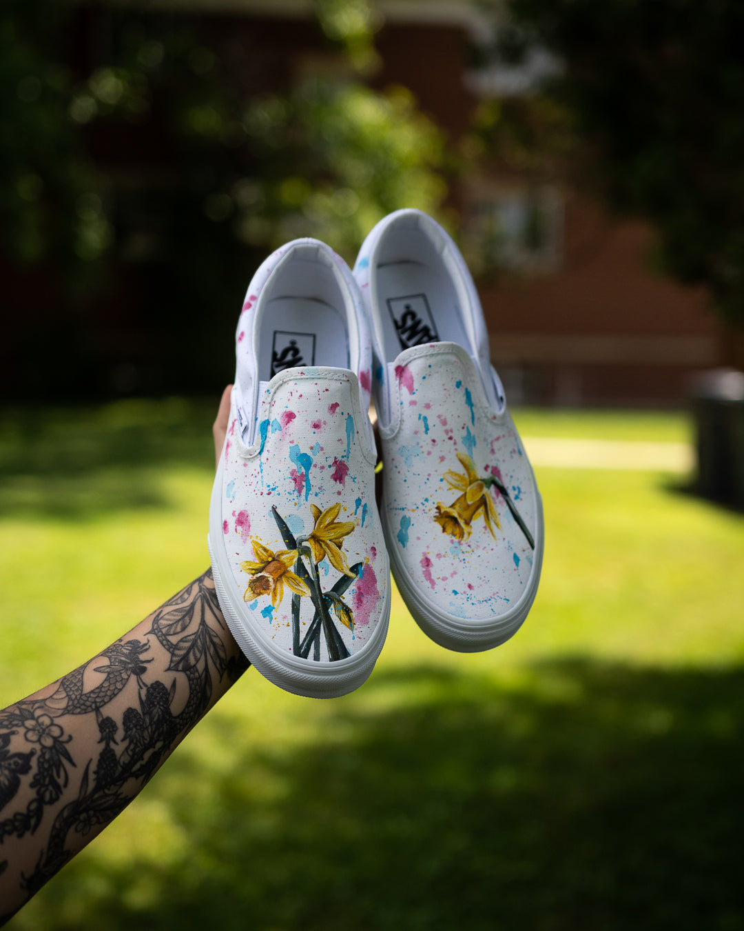 Floral Daffodil Watercolor Custom Slip On Vans