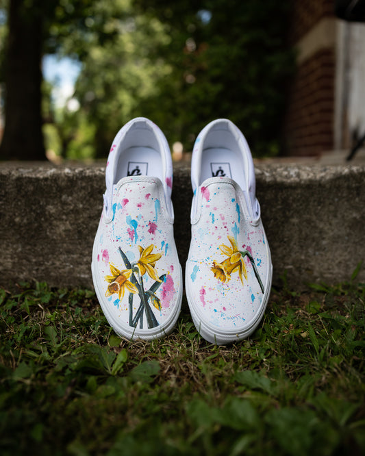 Floral Daffodil Watercolor Custom Slip On Vans