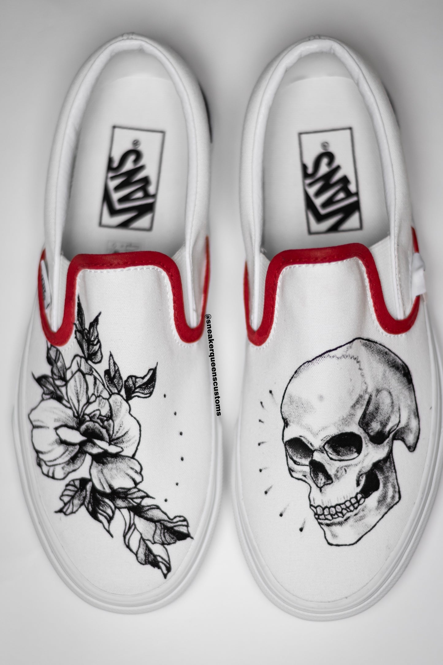 Floral Skull Tattoo Custom Slip On Vans