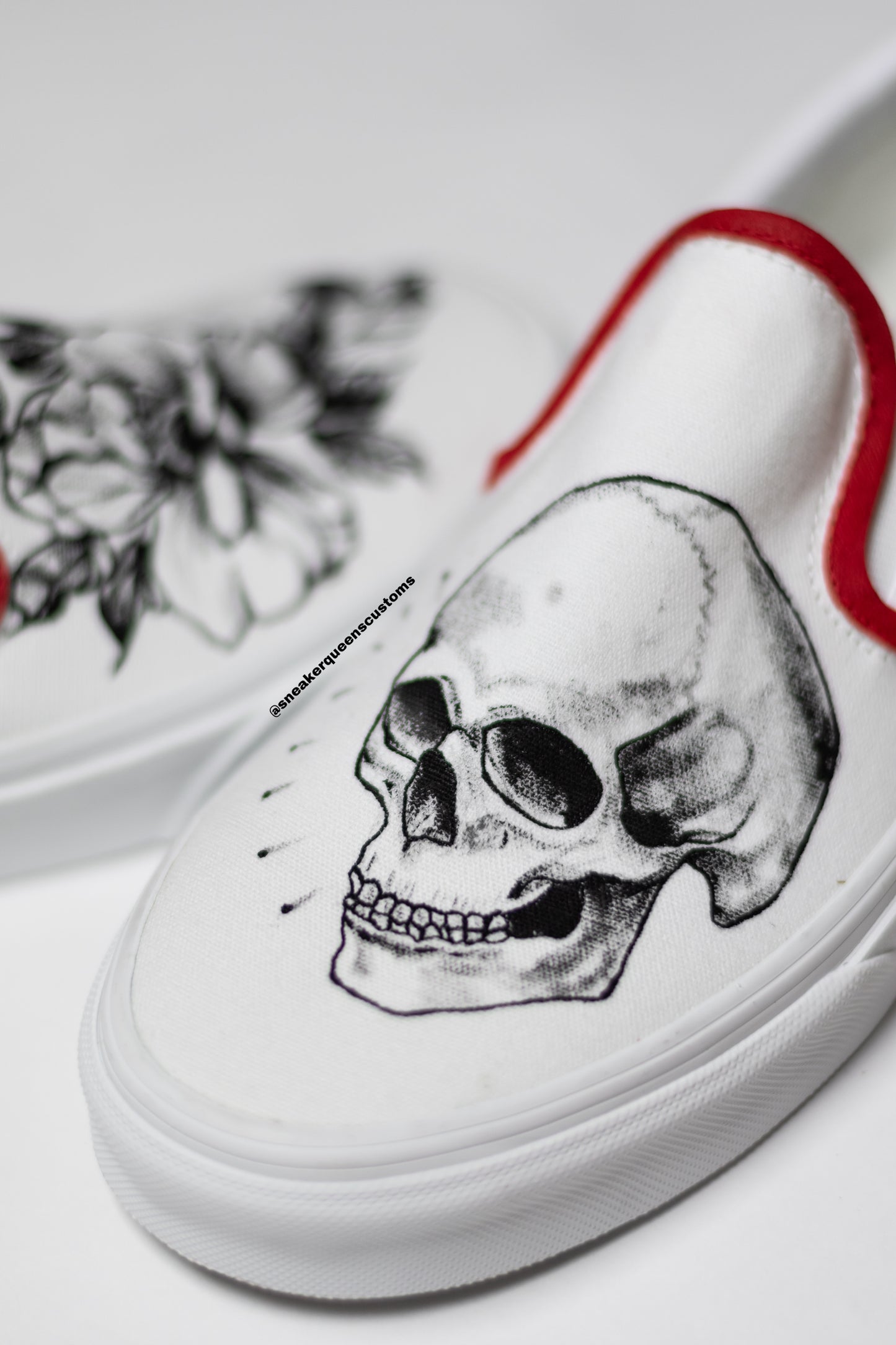 Floral Skull Tattoo Custom Slip On Vans